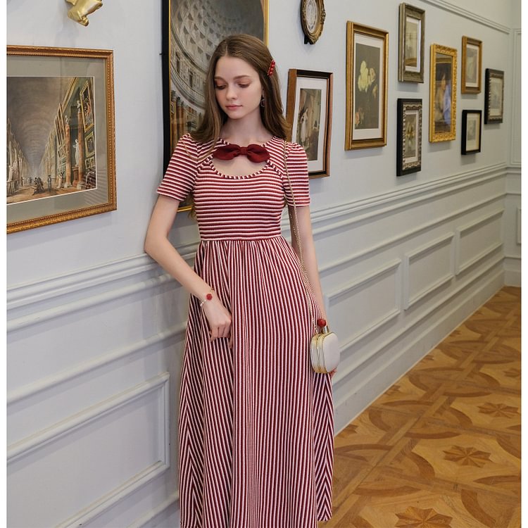 Fairy Tales Aesthetic Fairycore Sweet Bowknot Stripe Dress QueenFunky
