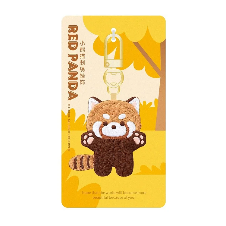 Creative Red Panda Keyrchain Fashion Soft Red Panda Embroidery Pendant Milk Tea Sleep Kawaii Animal Pendant Backpack Decor