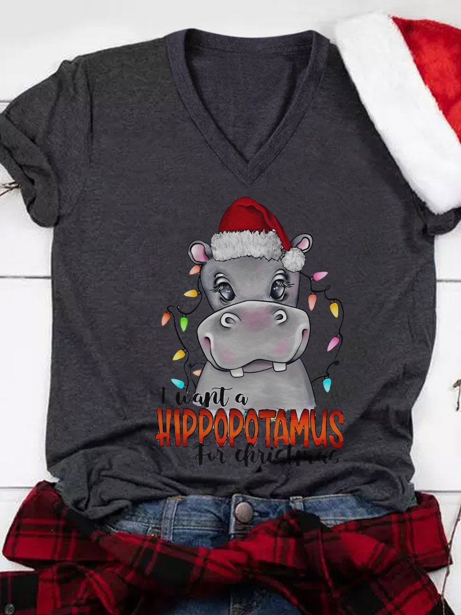 I Want A Hippopotamus For Christmas V-Neck T-Shirt