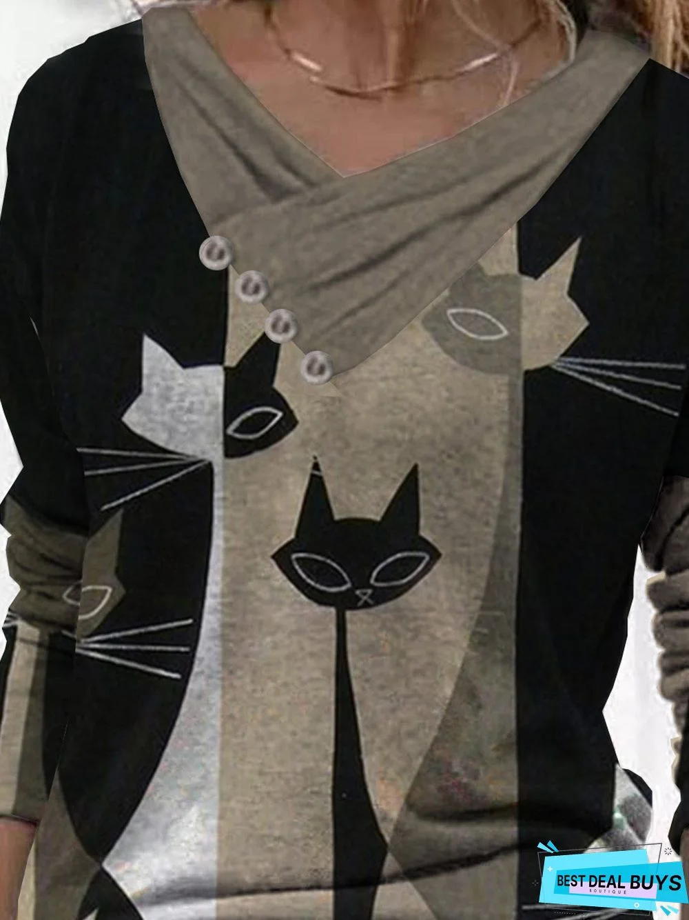 Casual Cotton-Blend Cowl Neck Loose Top