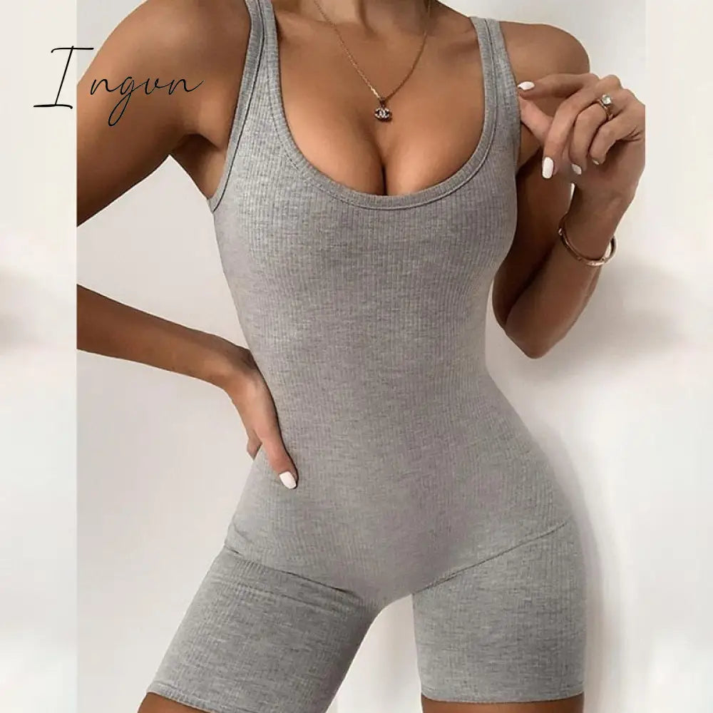 Ingvn - Fashion Trends Summer Women Sexy Jumpsuit Streetwear Sleeveless Bodycon Solid Knitted Sport