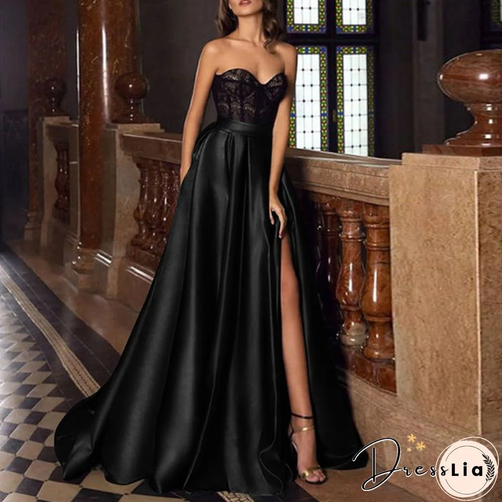 Women Elastic High Waist Split Hem Long Skirt Stain Solid Color Pleated Loose Party Beach Umbrella Skirt Plus Size