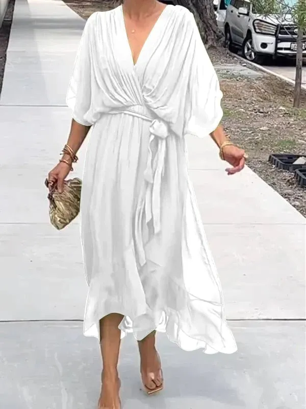 V-neck Simple Chiffon Full Length Dresses Silver main image 0