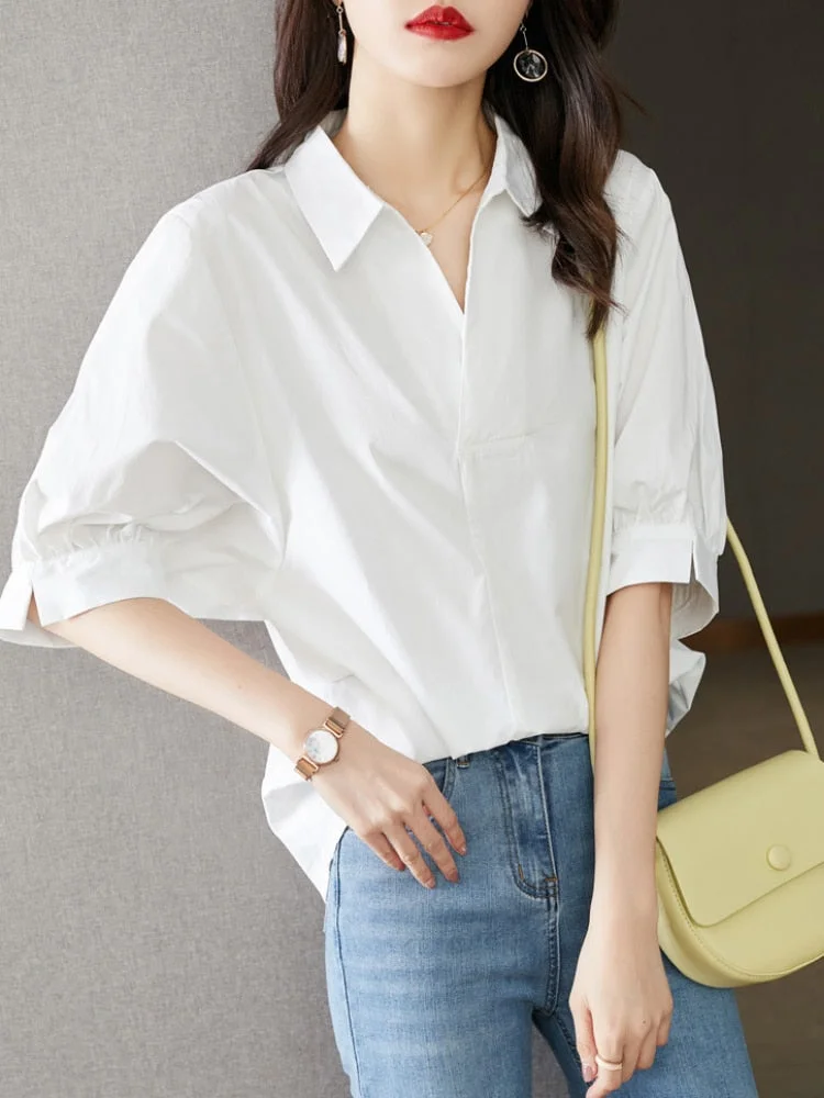 Sonicelife White T-Shirts 2023 Spring Autumn New Korean Fashion Oversized Women's Shirt Blouse Short Sleeve Clothing Loose Top Office Lady
