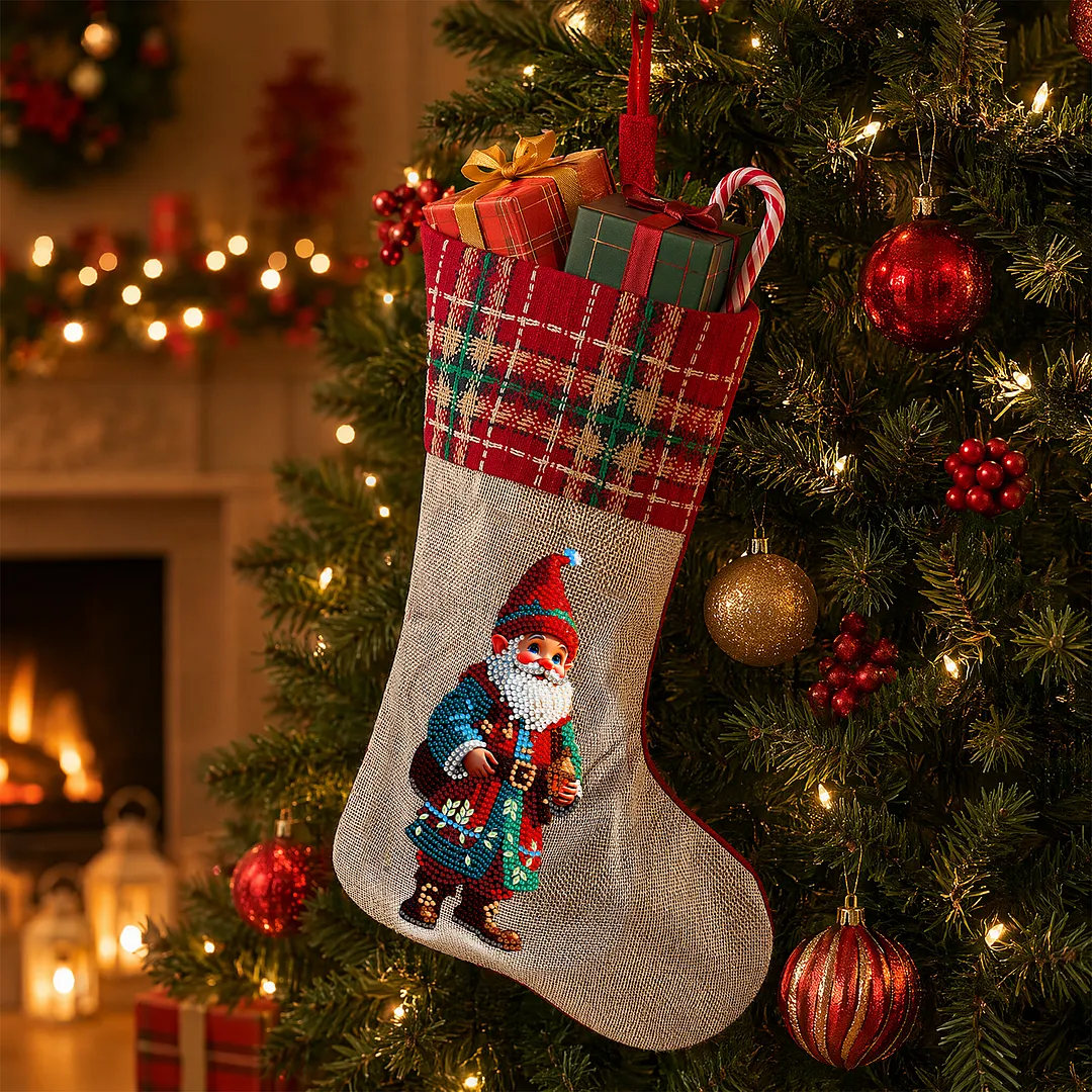 DIY Diamond Painting Christmas Stockings Hanging Ornaments Large Capacity Xmas Socks Pendant Wear Resist Candy Gift Storage Bags for Family Christmas Holiday Party Decoration (Christmas Goblin)