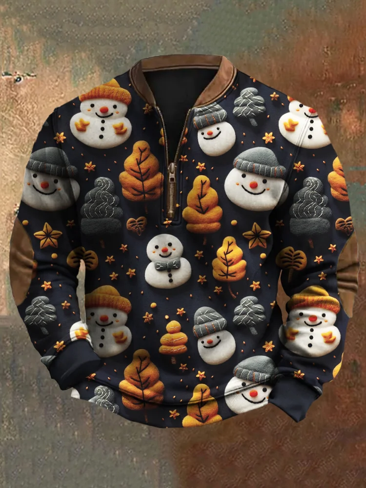 Fall Christmas Snowman Men's Half Zip Sweatshirt