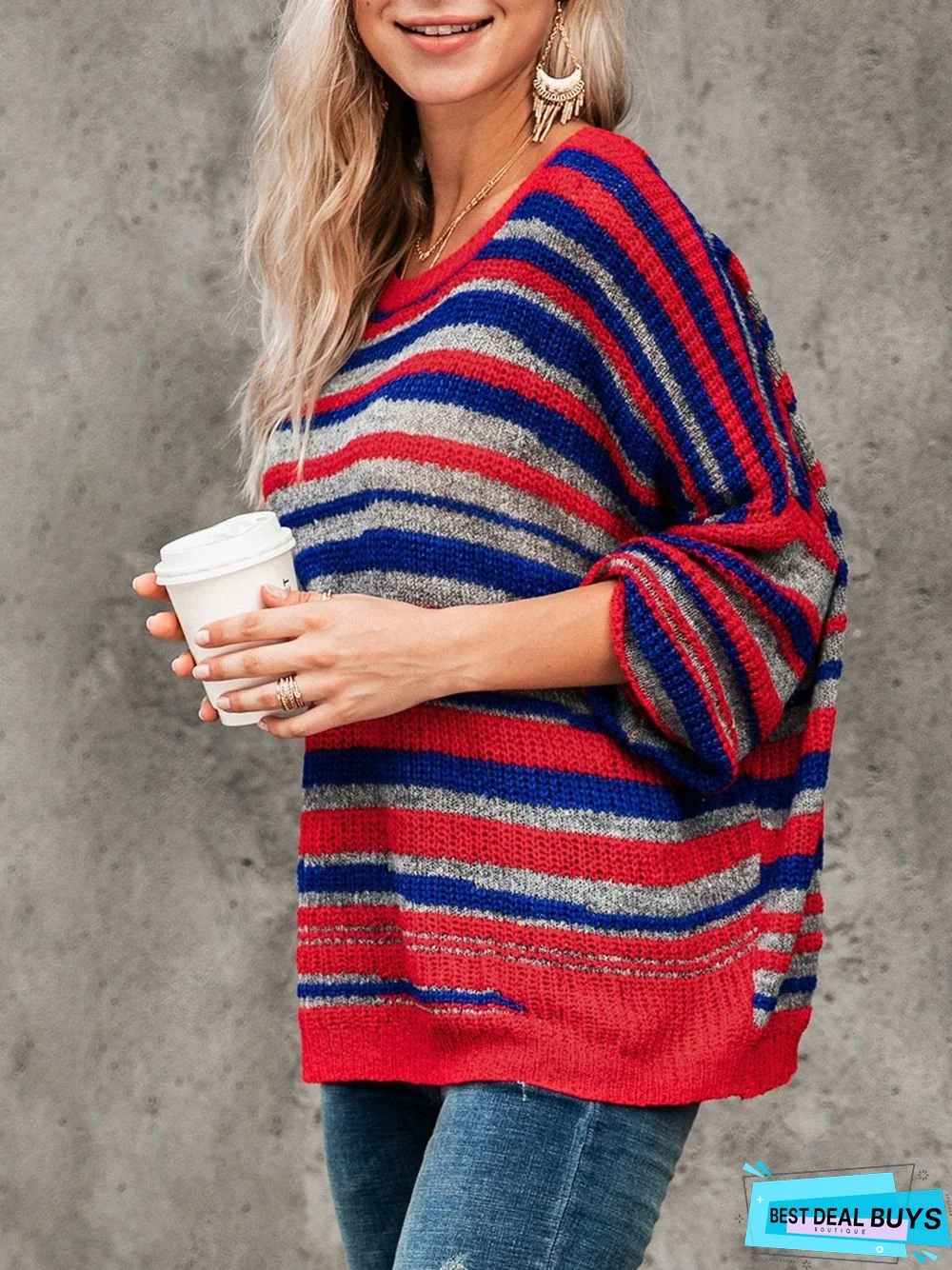 Basic Striped Scoop Neckline Sweater