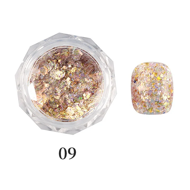 iridescent Flakes Gold Pink White Flakes Slices Chrome Pigment Dust Nail Powder Glitter Sequins Nail Art Decoration Manicures-Nail Inspo
