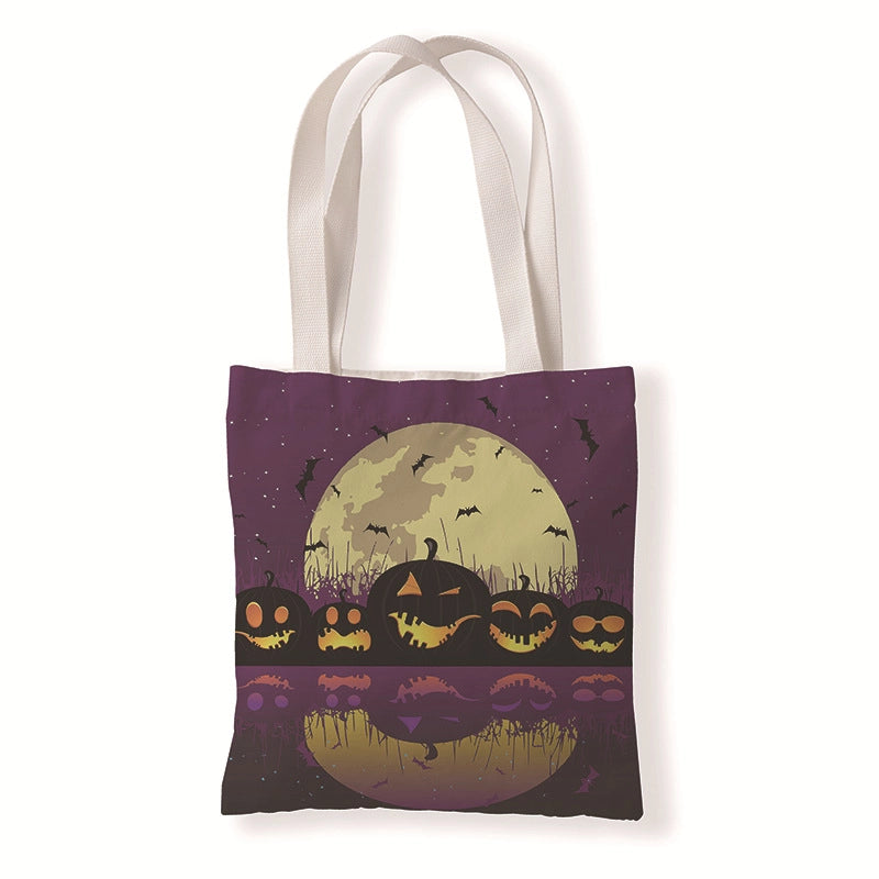 Halloween Women’s Medium Canvas Pumpkin Letter Elegant Streetwear Square Open Canvas Bag