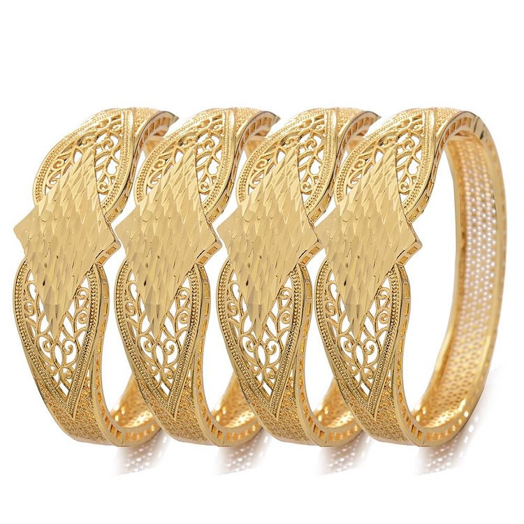 24k 4pcs/Lot Ethiopian luxury Dubai Jewelry Gold Color Bracelets