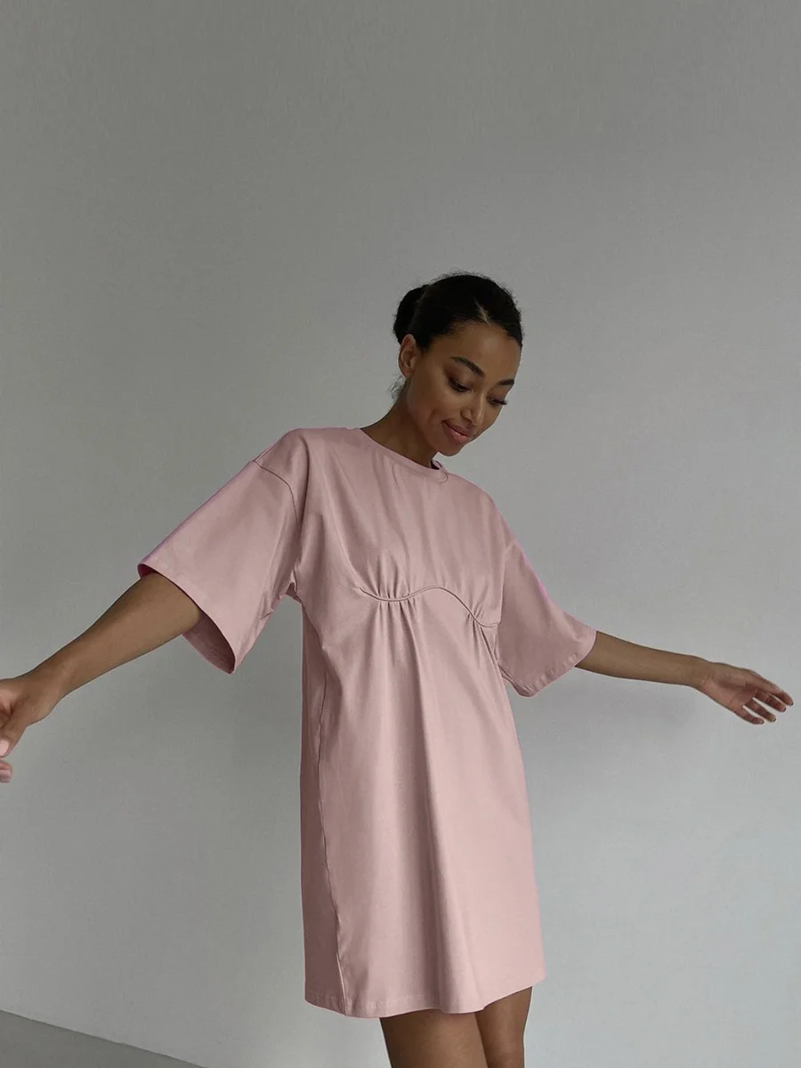 Athvotar Athvotar Summer New Cotton Dress Women's Casual Loose Round-Neck T-Neck Round-Neck A-Shaped Dress Women's Dress