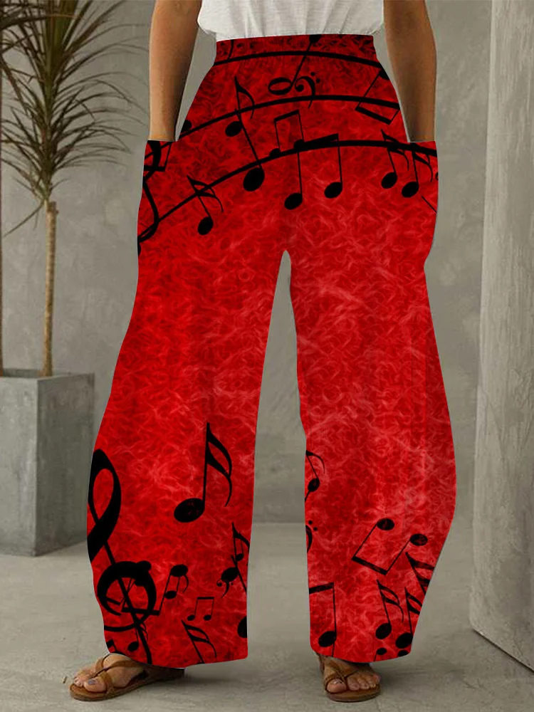 Musical Notes Inspired Patch Pocket Wide Leg Pants