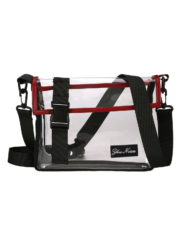 Transparent PVC Shoulder Messenger Bag Unisex Casual Crossbody Bags (Red)