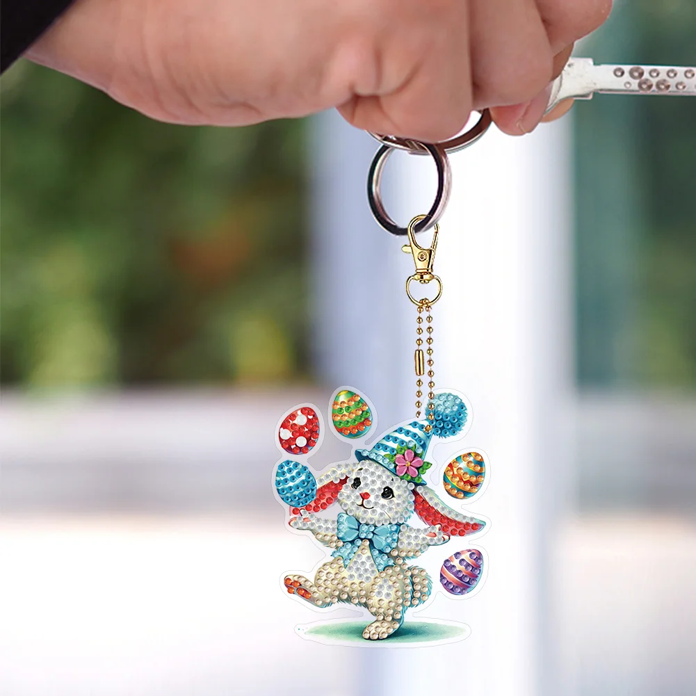 6Pcs Double Sided Special Shape Easter Animals Diamond Painting Art Keyring