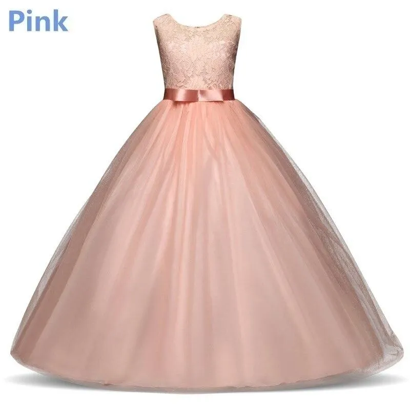 Teenager Girls Princess Dress For Children Wedding Party Bridesmaid Lace Red Dress Kid Birthday Evening Pageant Ball Gown 14Year