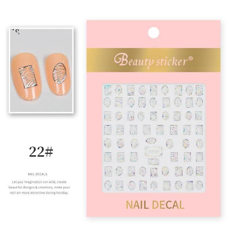 1 Sheet New Roman English Alphabet Number 3D Nail Stickers Christmas Animals iridescent Gold Silver Word Small Letters Nail
