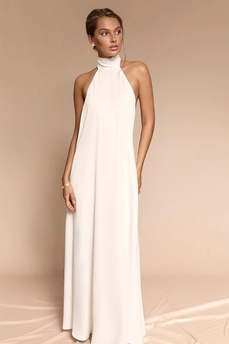 Lussooy Stunning Halter Sleeveless Backless Prom Dress With Pleated