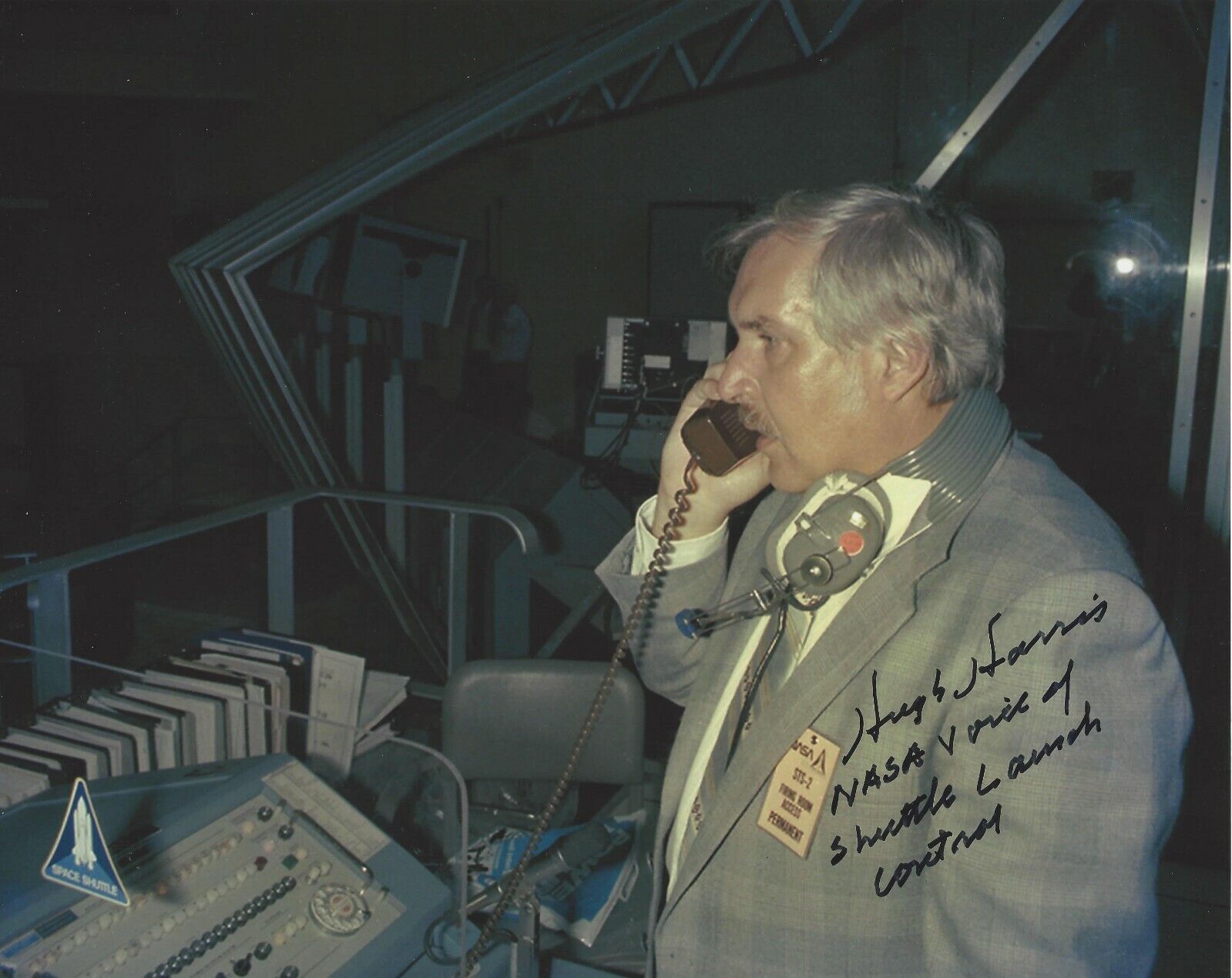 HUGH HARRIS - VOICE OF NASA SHUTTLE LAUNCH CONTROL - SIGNED 8x10 Photo Poster painting B w/COA