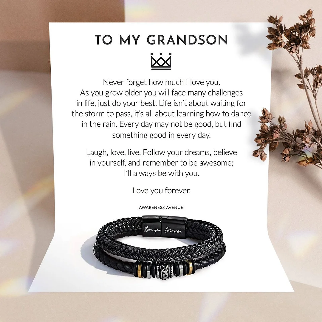 To My Grandson | Love You Forever | Leather Braid Bracelet
