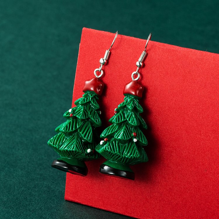 Christmas series cute Santa Claus Christmas tree earrings-luchamp:luchamp