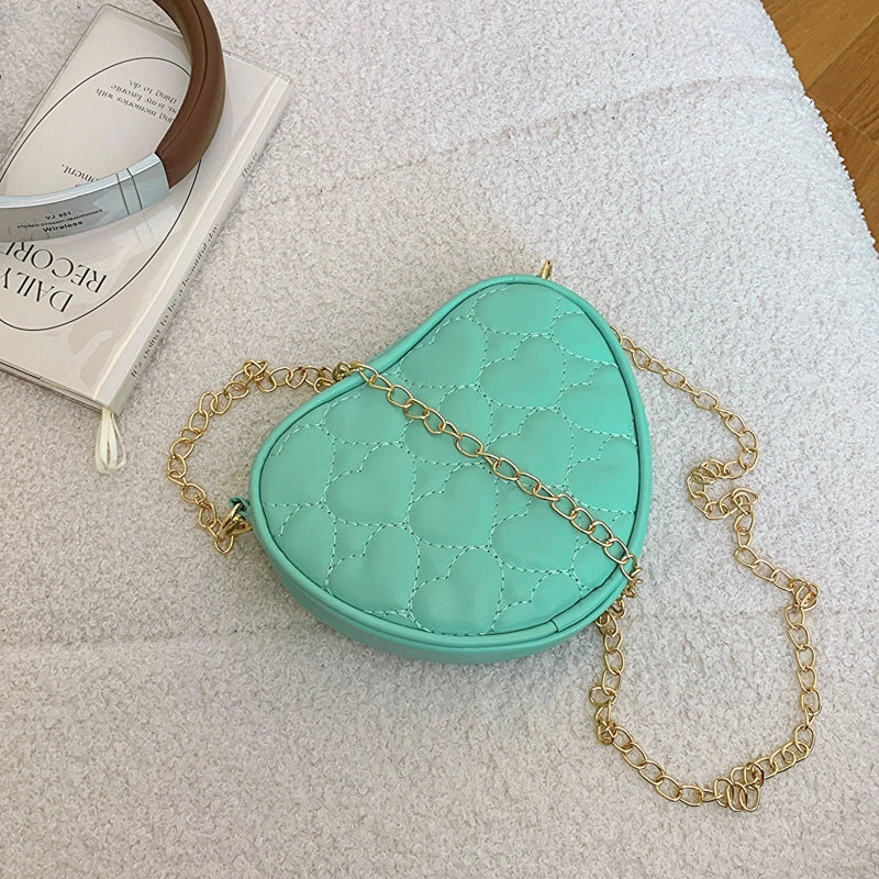 Kid’S Small Pu Leather Solid Color Cute Heart-shaped Zipper Crossbody Bag