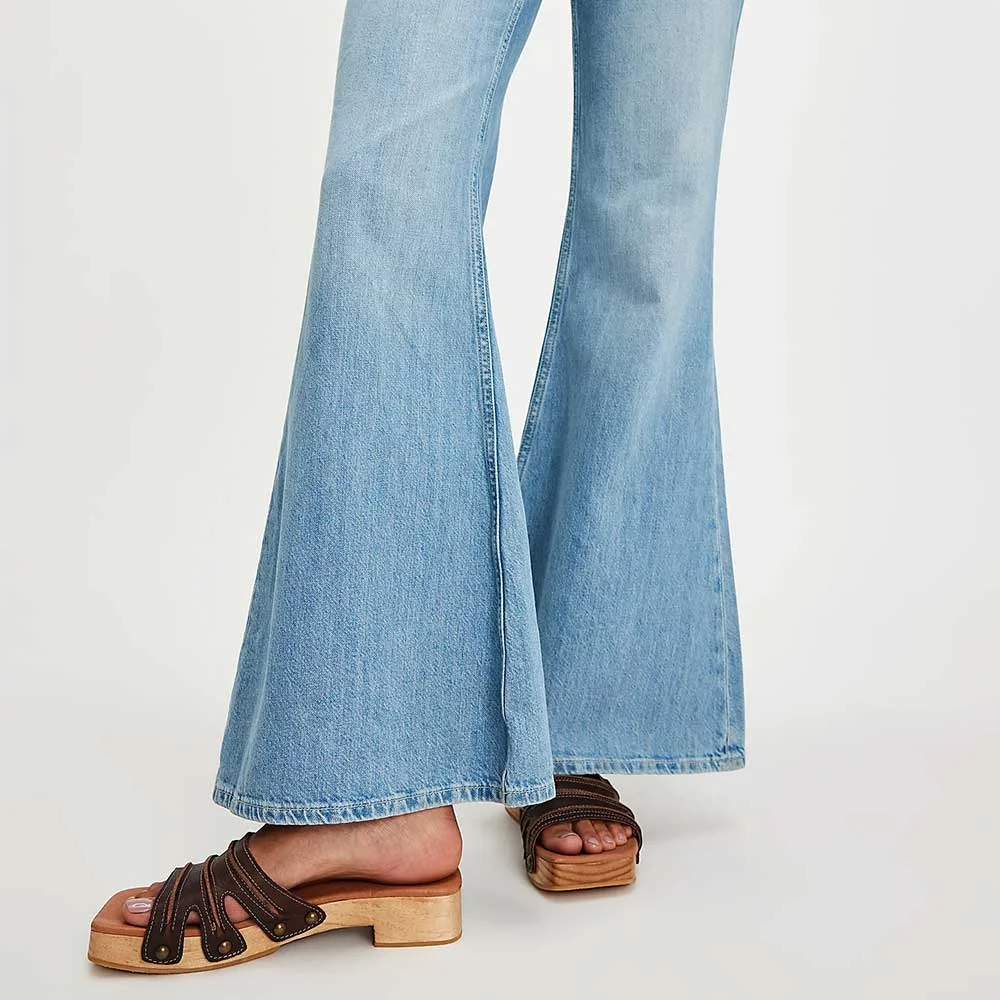 Brown Chunky Heel Open Square Toe Platform Sandals with Studs