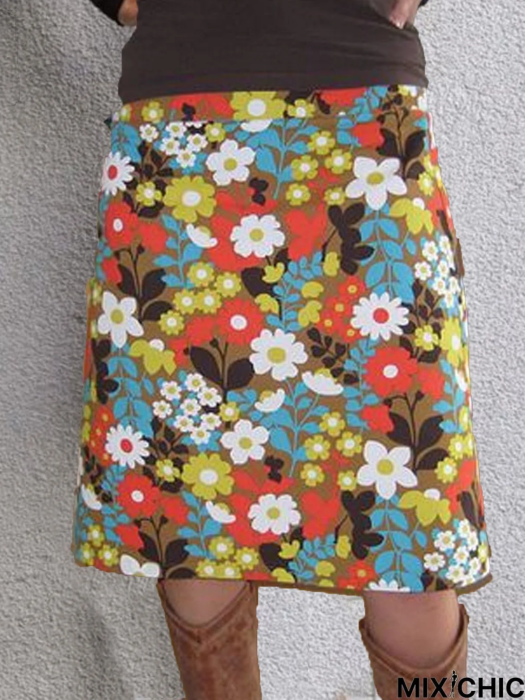 Color Floral Casual Floral-Print Skirt