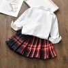 Kid Baby Girl Fashion White Plaid Skirt Set