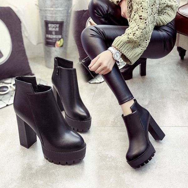 Choose Larger Size Autumn and Winter Fashion Heavy Base Waterproof Platform Thick and Short Boots Boots with High Heel Women's Shoes - Life is Beautiful for You - SheChoic