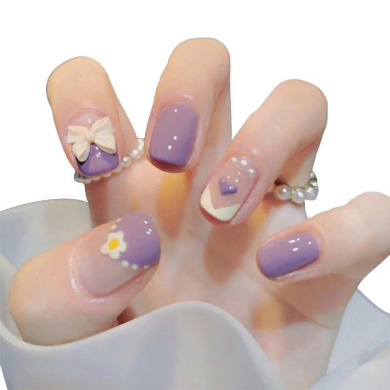 Fake Nail Patch Long Square Head Nails Exqusite Rhinestone Decor Nail Art Finished Nail Piece 24PCS Glue Type Best Gifts SANA889 515-1-Nail Inspo