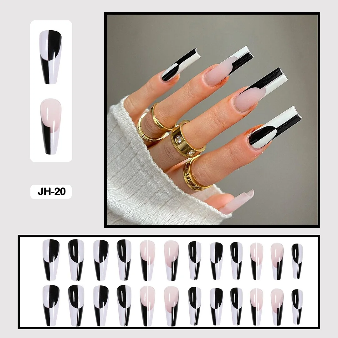 24pcs/box Classic Checkerboard Pattern Geometric Simplicity Nail Art Short False Nails With Glue Fake Nails With Wearing Tools-Nail Inspo