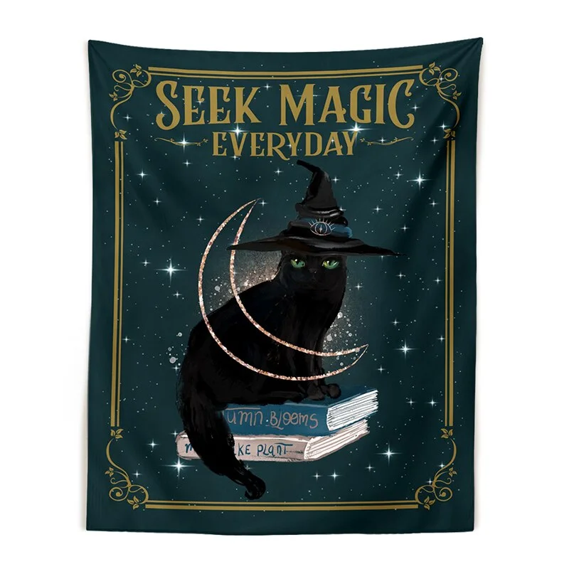 Cat Mysterious Divination Witchcraft Tapestry Wall Hanging Magic Hand Crystal Ball Decoration Hippie Mattress Dorm Room Decor