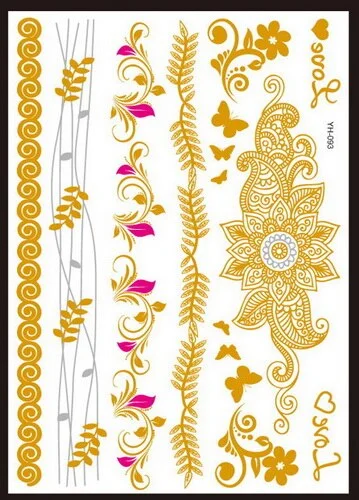 Flash Metallic Waterproof Tattoo Temporary Color Gold Silver Women Fashion Peacock Feather bird Design Sticker on the body YH119