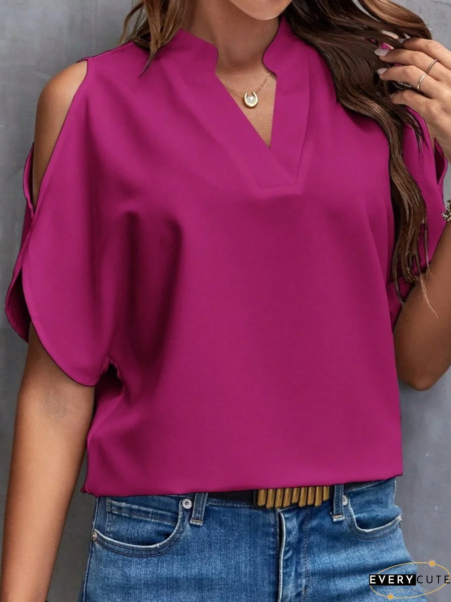 V-neck Off-shoulder Loose Chiffon Blouse