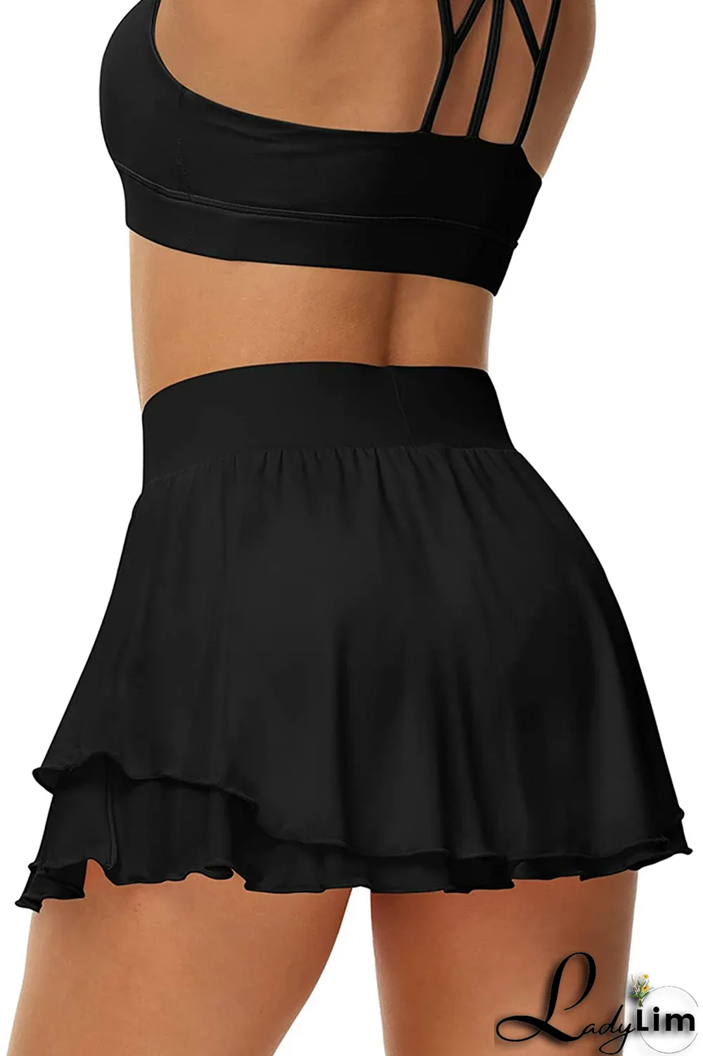 White Fashion Sportswear Solid Split Joint Spaghetti Strap Sleeveless Two Pieces