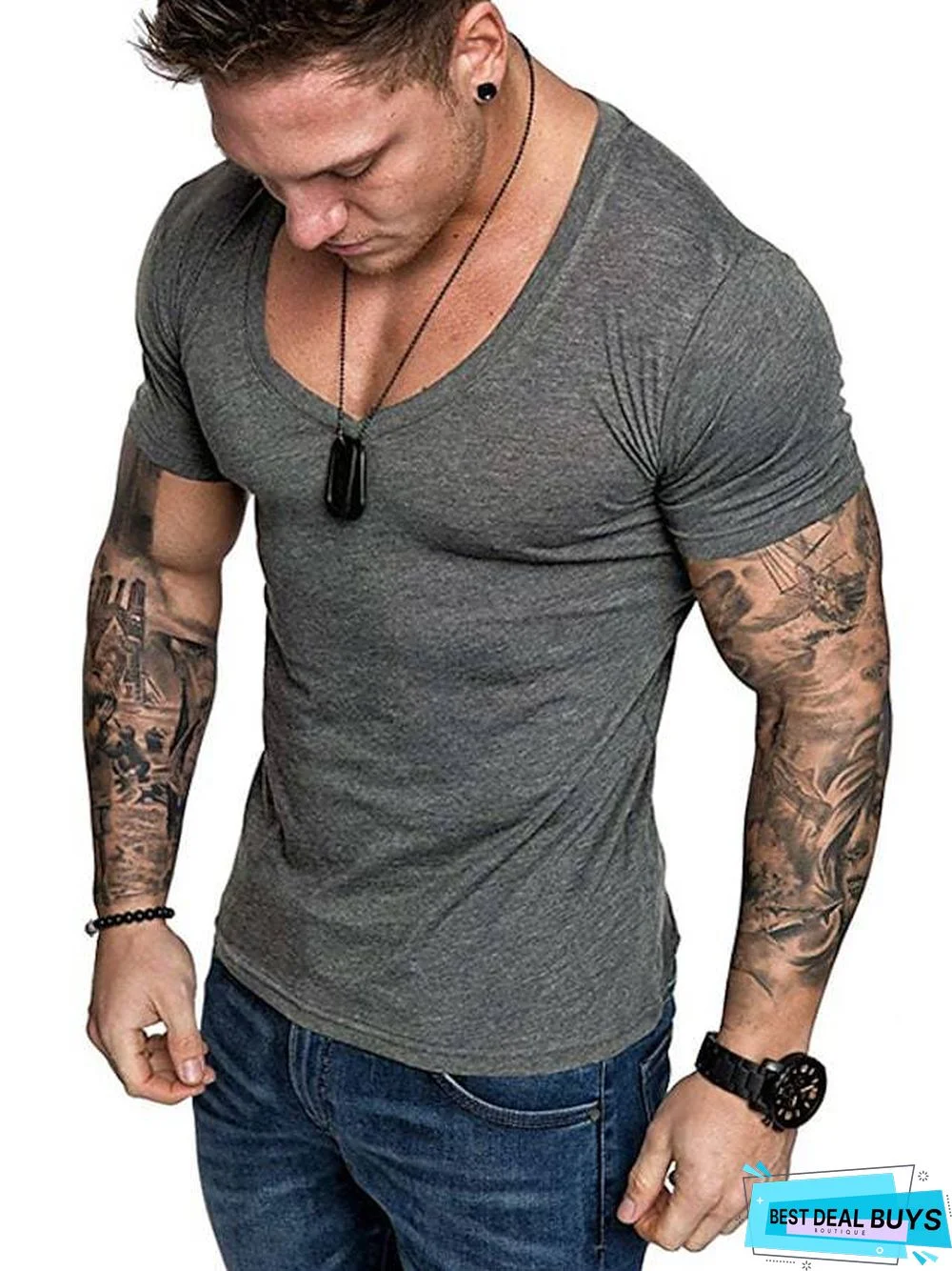 Men's T-Shirt Graphic Plus Size Pure Color Short Sleeve Daily Slim Tops Cotton Basic Dark Gray White Light Gray / Sports / Summer