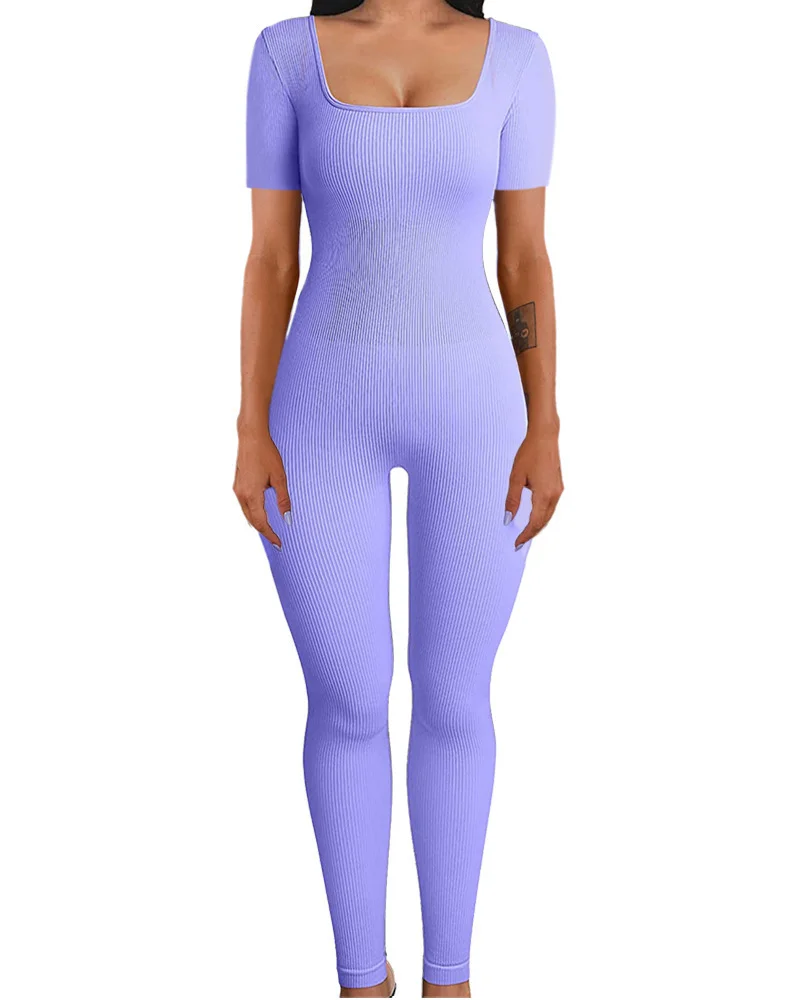 Nigikala Nigikala And Summer Threaded Collar Hips Sexy Yoga Sports Long-Sleeved Short-Sleeved Jumpsuit Trousers Woman