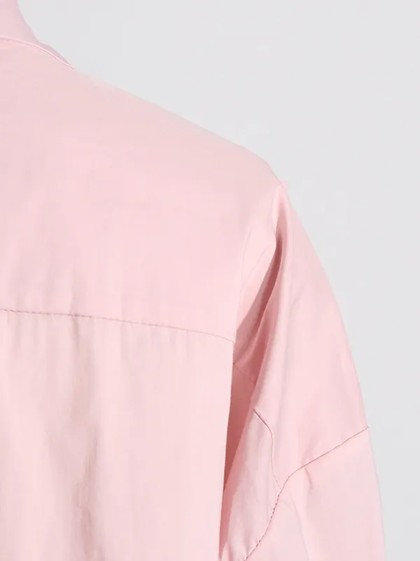 Lapel Solid Tie Up Split Shirt