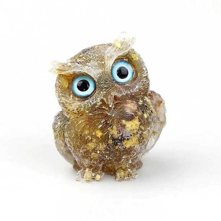 Natural Crystal Gravel Epoxy Owl Ornament