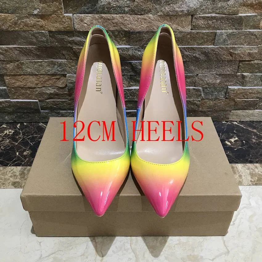 Brand fashion Women Shoes Colorful Rainbow Printed Woman Shoes Sexy Stilettos High Heels 12cm/10cm/8cm Pointed Toe Women Pumps