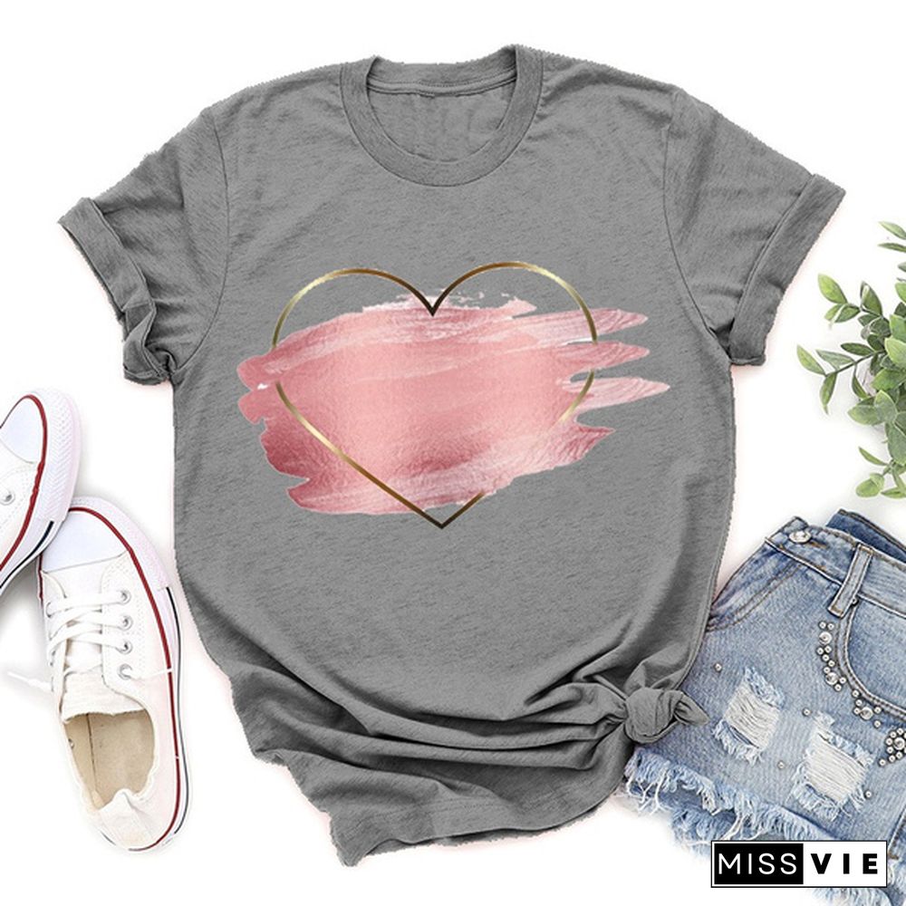 Cute Heartbeat Love T-shirts For Women Summer Tee Shirt Femme Casual Short Sleeve Round Neck Tops T-shirts