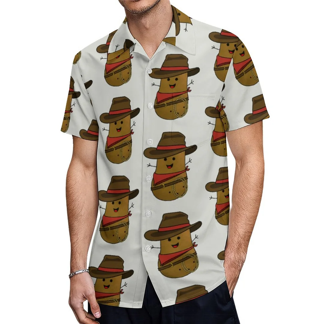 Western Cowboy Cowgirl Up Boot Potato Hat Hawaiian Shirt Mens Button Down Plus Size Tropical Hawaii Beach Shirts