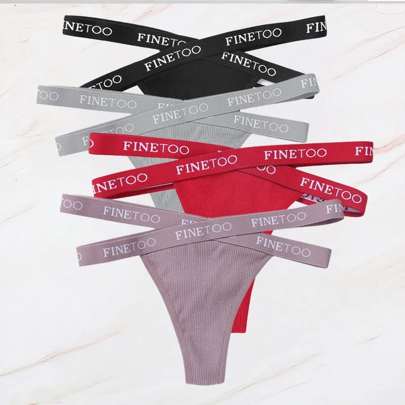 FINETOO 4PCS/Set M-XL G-string Women's Cotton Cross Strap Panties Letter Waisted Underwear Femme Thongs Sexy Hollow Out Lingerie