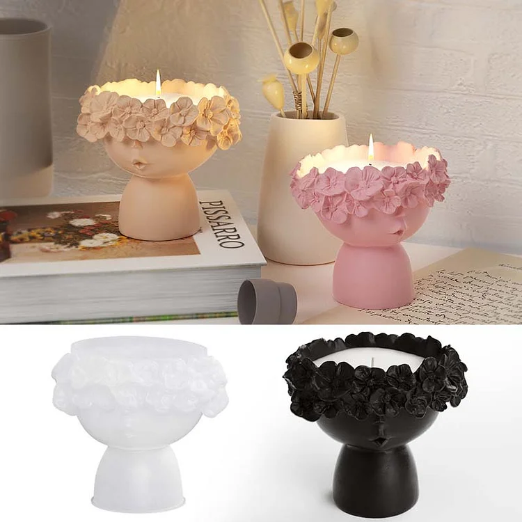 Wreath Girl Sculpture Candle Holder Silicone Mold CrazyMold