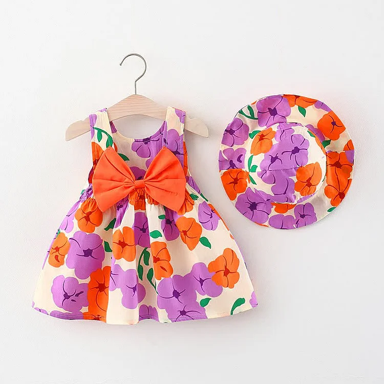 Baby Bowknot Florals Dress with Hat