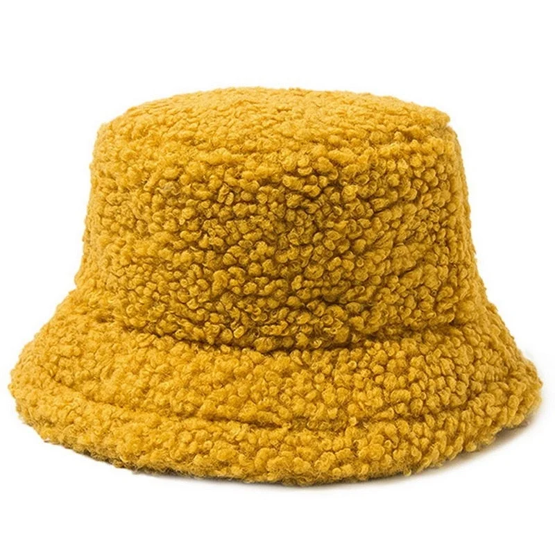 Women Hat Solid Artificial Fur Warm Female Cap Faux Fur Winter Bucket Hat for Women Outdoor Sunscreen Sun Hat Panama Cap Ladies