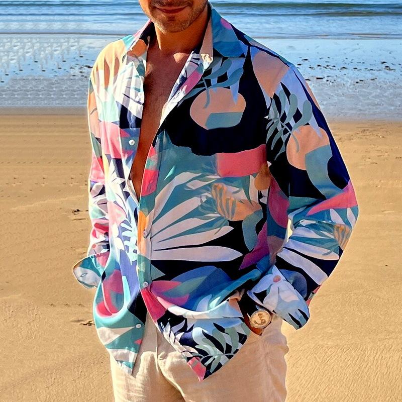 Men's Leaves Printed Loose Casual Shirt 67545170Z
