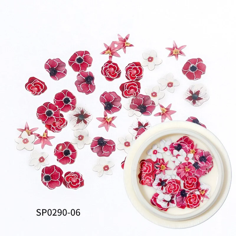 2021 New Autumn and Winter Color Flowers Wood Pulp Nail Stickers 12 Kinds of 3D Small Daisy Fashion Nail Art DIY Accessories