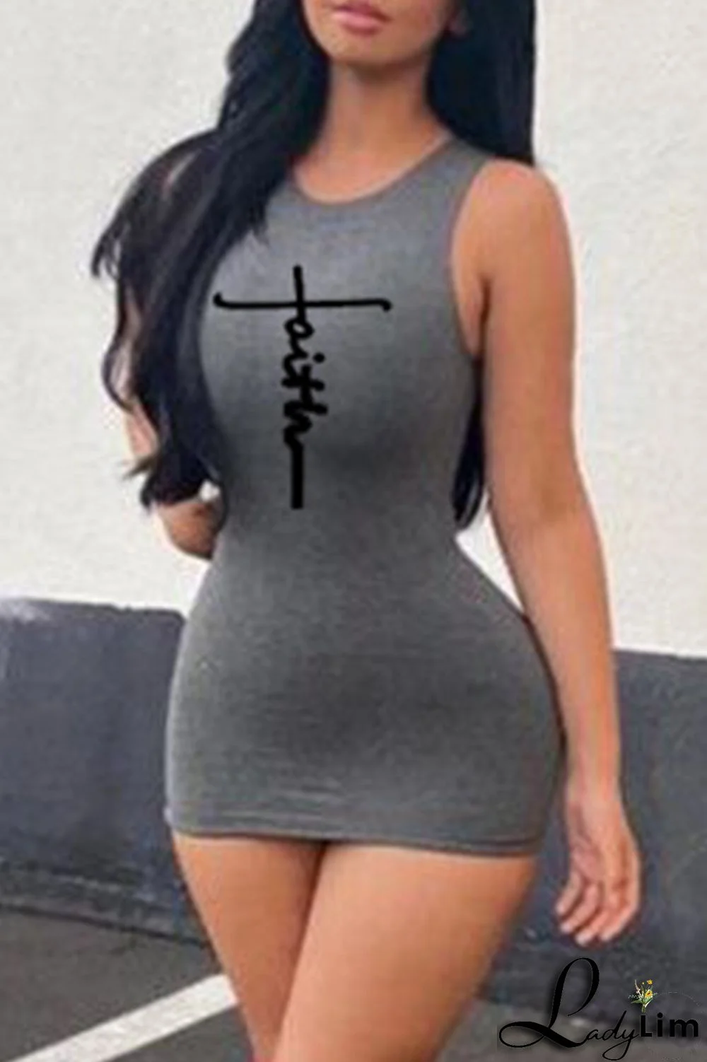 Green Fashion Casual Print Basic O Neck Sleeveless Dress