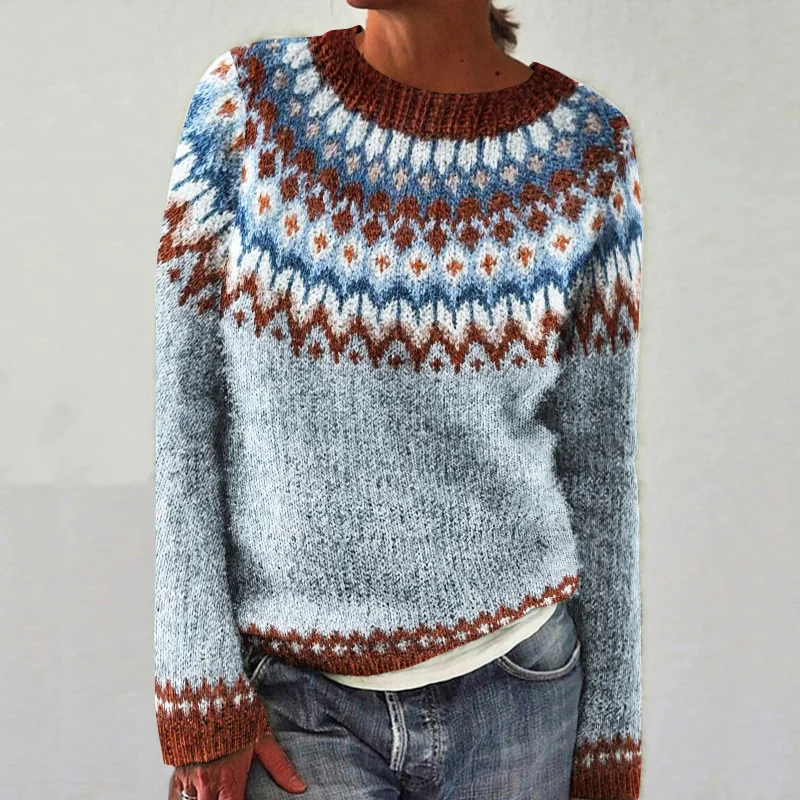 Fairman Island Wave Contrast Crew Neck Sweater